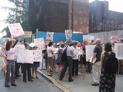 protesters at rally against proposed NYU Dorm