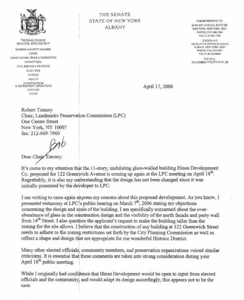 letter from Senator Duane