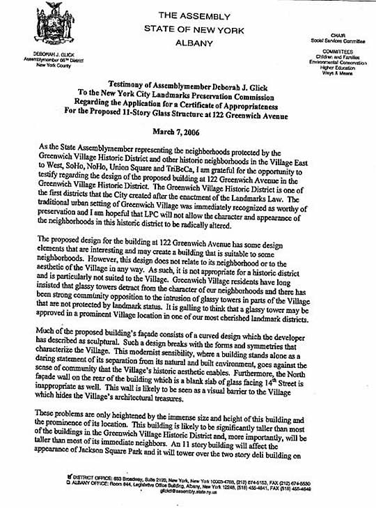 Testimony, Assemblymember Glick