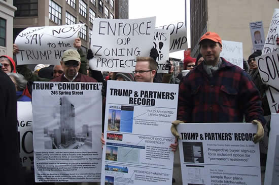 protesters at rally against proposed Trump hotel
